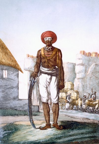 Guardia armada de la tribu Brijbasis, a menudo utilizada por los viajeros como escolta, de 